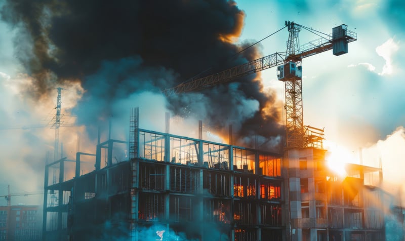 incendie sur un chantier de construction